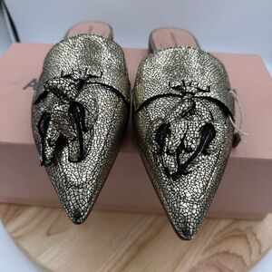 Alberta Ferretti Flat Shoes Womens 36 Gold Leather Mia Mule Slip On Banana